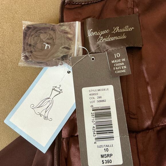 Monique Lhuillier Chiffon Strapless Long A-Line Evening Gown Brown Size 10 Dress - Picture 9 of 10